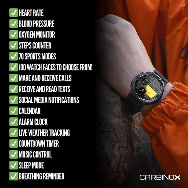 Alt view image 4 of 6 - X-Ranger Smart Watch (Answer/Make Calls), Rugged Fitness Tracker IP69K Waterproof, Compatible with Android and iOS, 14 Days of Battery Military Durable, AMOLED Screen