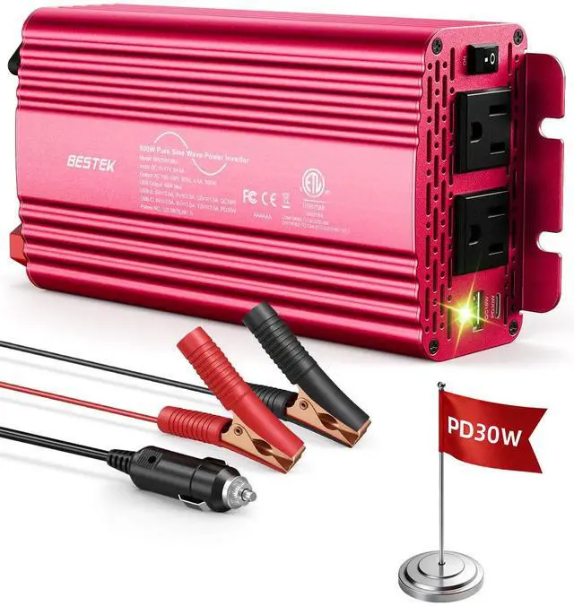 Main image of 500W Pure Sine Wave Power Inverter DC 12V to AC 110V Car Converter | PD 30W & QC 18W Fast Charging Port, Dual AC Outlets, Car Power Plug Adapter for Solar, RV, Truck, Outdoor Camping, Road Trips