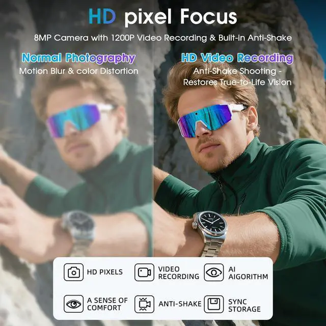 Alt view image 4 of 7 - AI Smart Glasses with Camera, Bluetooth Sunglasses for Outdoor Sports | 8MP Camera, AI Image Enhancement, Built-In Storage, WiFi Transfer, Stabilization for Cycling, Travel & Daily Adventures