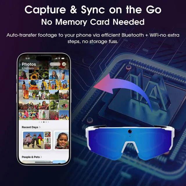 Alt view image 6 of 7 - AI Smart Glasses with Camera, Bluetooth Sunglasses for Outdoor Sports | 8MP Camera, AI Image Enhancement, Built-In Storage, WiFi Transfer, Stabilization for Cycling, Travel & Daily Adventures