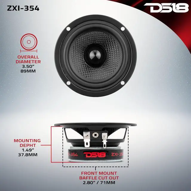 Alt view image 4 of 7 - ZXI-354 3.5" Full Range Car Audio Speaker with Kevlar Cone 120 Watts 4 Ohm (2 Speakers), Black