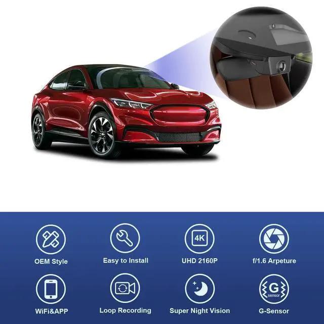 Alt view image 4 of 7 - 4K Dash Cam Suitable for Ford Mustang Mach-E 2021-2025 GT Select Premium, OEM Factory Look, 2160P UHD Video, Built-in WiFi & APP, Loop Recording, G-Sensor, Plug & Play, 64GB Card