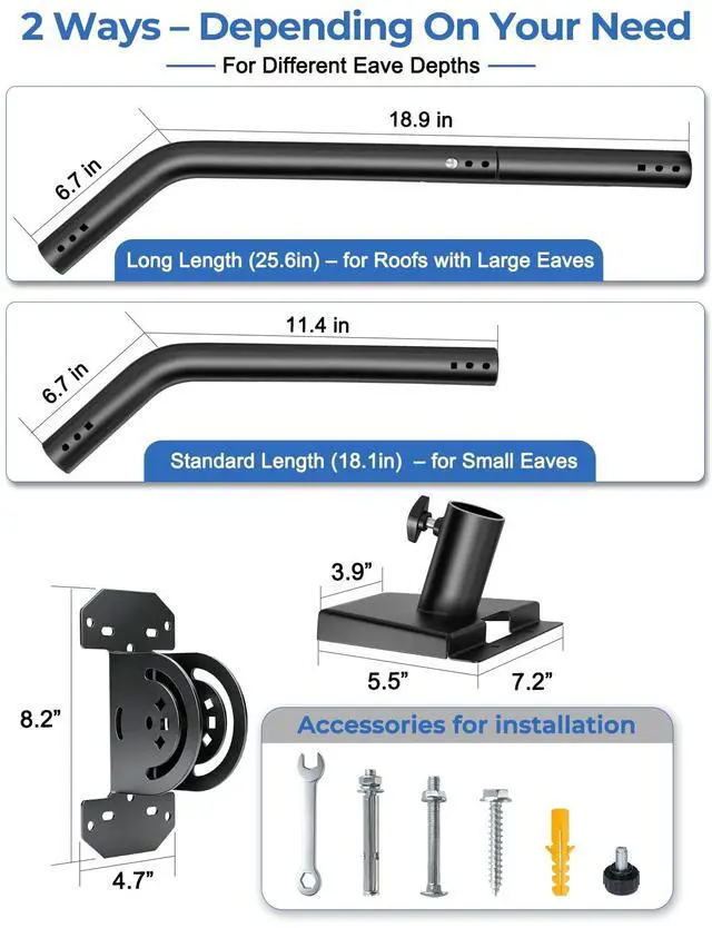 Alt view image 3 of 7 - Mount for Starlink Standard 4 4X Gen 3, Adjustable 25" Roof Mounting Kit | Include Aluminum Pipe Adapter, Adjustable Starlink Wall Mount, Long Heavy Duty Starlink Pole Mount, Easy Installation