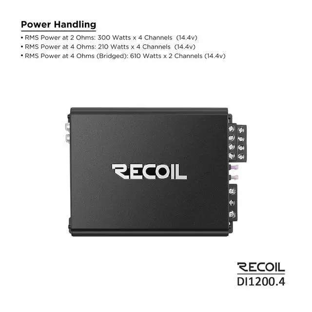 Alt view image 3 of 7 - DI1200-4 Full-Range Class-D 4-Channel Car Audio Amplifier 2400 Watt | 2-4 Ohm Stable MOSFET Power Supply Bridgeable