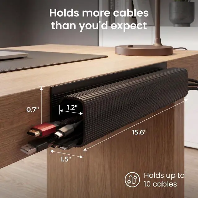 Alt view image 4 of 7 - Cable Management Under Desk Kit (6 Units) - Under Desk Cable Management Cord Hider, Cable Hider Cord Management, Cable Organizer, Cable Raceway | Self-Adhesive 96'' J Channel 6X16 - Black