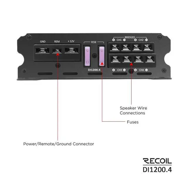 Alt view image 5 of 7 - DI1200-4 Full-Range Class-D 4-Channel Car Audio Amplifier 2400 Watt | 2-4 Ohm Stable MOSFET Power Supply Bridgeable