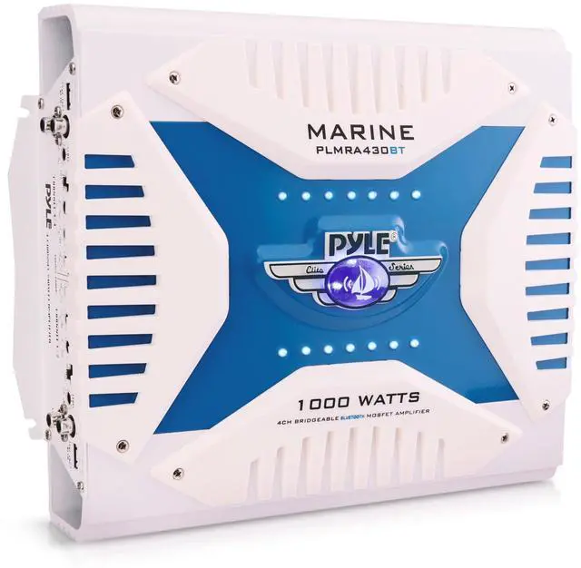 Main image of 2.1 Bluetooth Marine Amplifier Receiver - Waterproof 4 Channel Wireless Bridgeable Audio Amp for Stereo Speaker with 1000 Watt Power Dual MOSFET Supply, GAIN Level and LED Indicator - PLMRA430BT