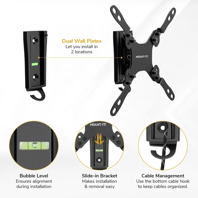 Alt view image 4 of 7 - RV TV Wall Mount - Dual Wall Plates - Move TV Between Indoor and Outdoor - Quick-Release Full Motion - Marine-Grade Rustproof Aluminum - 1943" TVs - VESA 75x75200x200-33 lbs - ±30° Tilt
