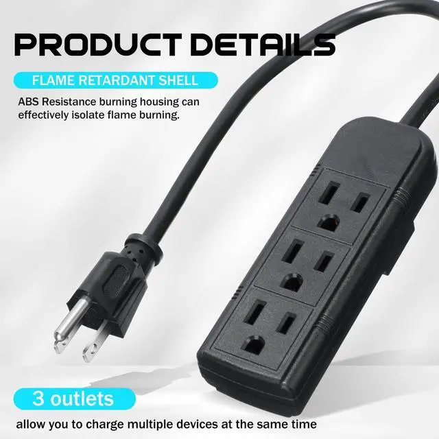 Alt view image 3 of 6 - 36 Pack 3 Outlet Power Strip Extension Cord with Flat Plug Mini Cord 3 Ground Heavy Duty Mountable Outlets Strip for Computer Phone Home Office (1 ft,Black)