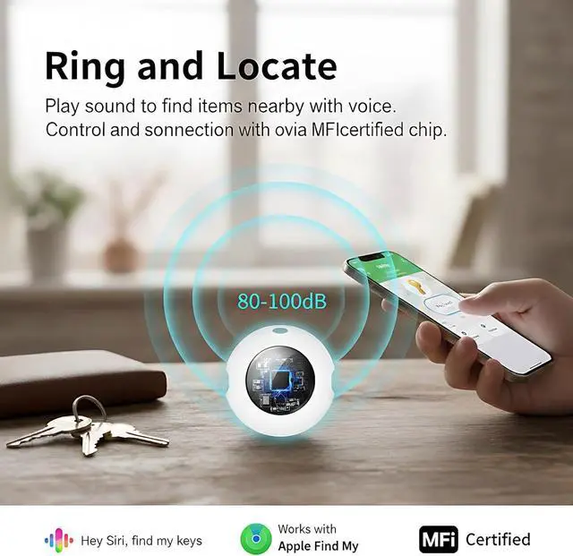 Alt view image 2 of 7 - 4 Pack Bluetooth Tracker Tags for Apple Find My MFi Certified Key Finder | No Subscription Required Replaceable Battery Loud Alarm Water-Resistant Air Tracker Tags for Keys Wallets Luggage and Pets
