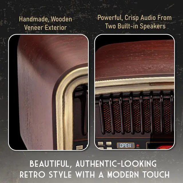 Alt view image 3 of 6 - All-in-One AM/FM Radio with CD Player, Bluetooth Input, USB Playback & Recording, SD Card Playback, Aux Input, Built-in Speakers, Handmade Wooden Exterior