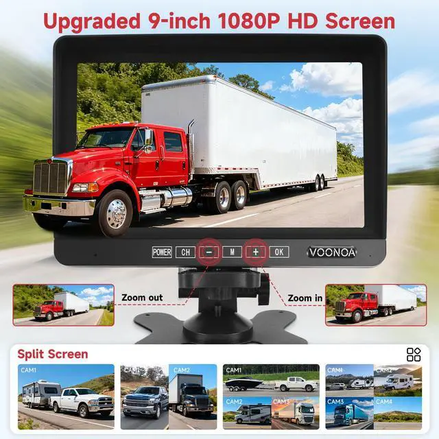 Alt view image 5 of 7 - Wireless RV Backup Camera System, Backup Camera for Truck | 9" 1080P DVR 4 Channels Monitor with 4 IP69 Waterproof IR Night Vision Side Rear View Back Up Cameras for Trailer Camper