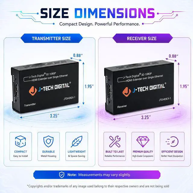 Alt view image 2 of 7 - HDMI Extender over cat5e/6 1080P@200ft HDMI Balun Over Single Ethernet Supports EDID Copy Compatible with Dolby Digital DTS