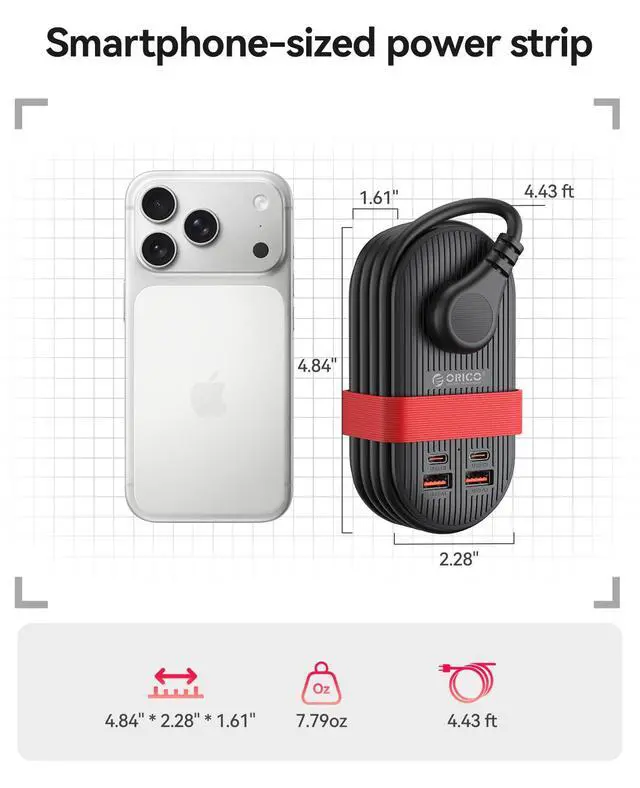 Alt view image 5 of 7 - 22.5W Travel Power Strip, 7 in 1 Charging Station(3AC, 4 USB Ports) | 4ft Extension Cord, Flat Plug Fashion Essential for Cruise Ship/Travel/Home/Office/Dorm - TK22