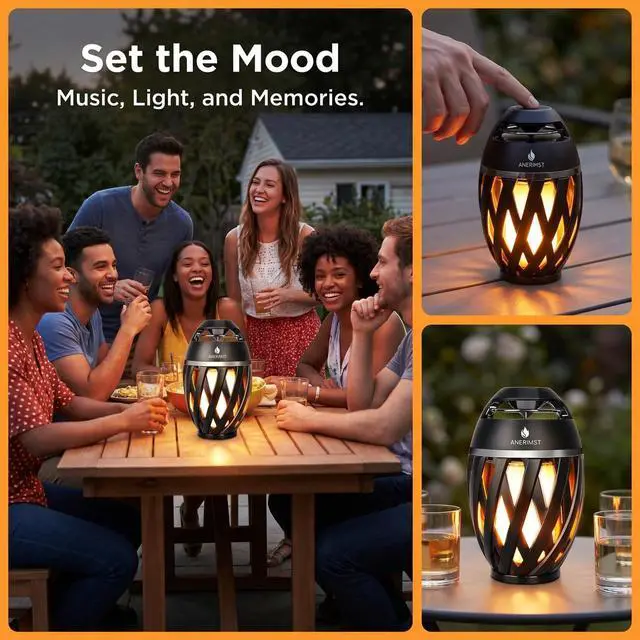 Alt view image 3 of 7 - Unique Gifts for Men, Outdoor Bluetooth Speaker Waterproof Wireless with Torch LED Light, Birthday Gift for Boyfriend Him Dad, Cool for Garden, Patio, Outside (Black)