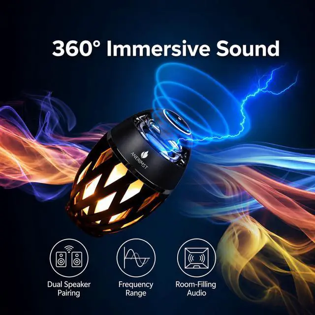 Alt view image 4 of 7 - Unique Gifts for Men, Outdoor Bluetooth Speaker Waterproof Wireless with Torch LED Light, Birthday Gift for Boyfriend Him Dad, Cool for Garden, Patio, Outside (Black)