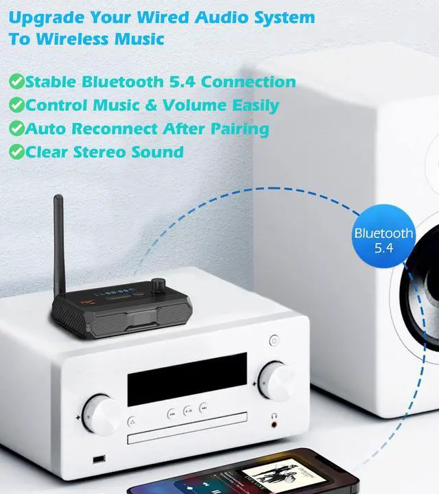 Alt view image 4 of 7 - Bluetooth 5.4 Receiver for Home Stereo, Optical Low Latency | HD Music Audio Bluetooth to RCA Adapter for Stereo/Speakers/Wired Speakers, AUX Wireless Audio Receiver for Home Audio