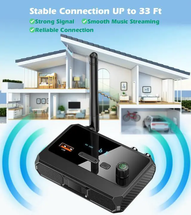 Alt view image 5 of 7 - Bluetooth 5.4 Receiver for Home Stereo, Optical Low Latency | HD Music Audio Bluetooth to RCA Adapter for Stereo/Speakers/Wired Speakers, AUX Wireless Audio Receiver for Home Audio