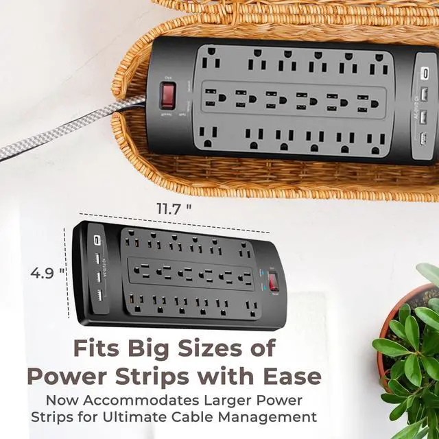Alt view image 3 of 7 - Cable Management Box, Handmade Rattan Cable Organizer, 2 Open Slots Cords Hider Box, Under Desk Cord Organizer for Computer Router USB Hub & Power Strip, 15.9" x 6.5" x 6.5", Natural