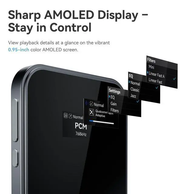 Alt view image 4 of 7 - Tea Pro Portable Headphone Amplifier with 0.95" Display, Ultra-Slim BT 5.4 USB Magnetic DAC AMP Design with ES9039Q2M, 3.5 & 4.4mm Outputs,768kHz/32bit, 2100mAh Battery for Hi-Fi Audio