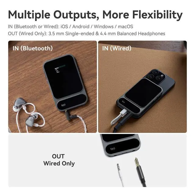 Alt view image 7 of 7 - Tea Pro Portable Headphone Amplifier with 0.95" Display, Ultra-Slim BT 5.4 USB Magnetic DAC AMP Design with ES9039Q2M, 3.5 & 4.4mm Outputs,768kHz/32bit, 2100mAh Battery for Hi-Fi Audio