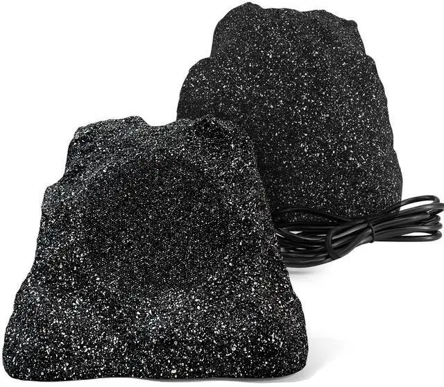 Main image of 8" Outdoor Rock Bluetooth Speakers Wired IPX7 Waterproof 600 Watt Resin Material All Weather for Deck Pool Backyard Patio Garden BBQ (1 Pair Black)