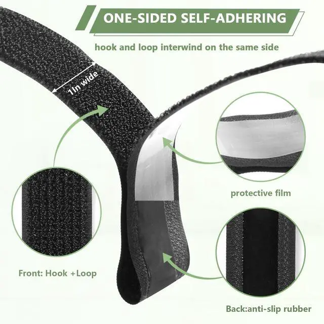 Alt view image 4 of 7 - Heavy Duty Hook and Loop Cinch Straps with Non-Slip Rubber Backing | 1 in x 16 ft, 25 Buckles | Cut-to-Length Adjustable Straps for Fastening & Organizing | Black