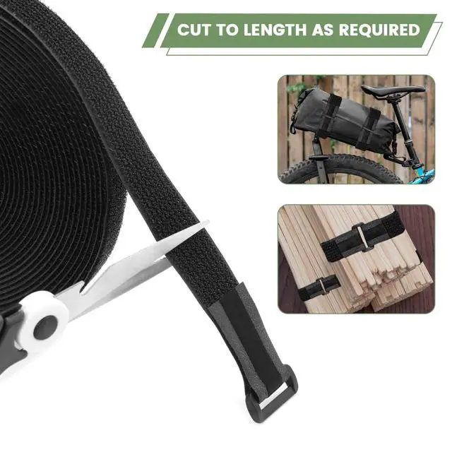 Alt view image 3 of 7 - Heavy Duty Hook and Loop Cinch Straps with Non-Slip Rubber Backing | 1 in x 16 ft, 25 Buckles | Cut-to-Length Adjustable Straps for Fastening & Organizing | Black