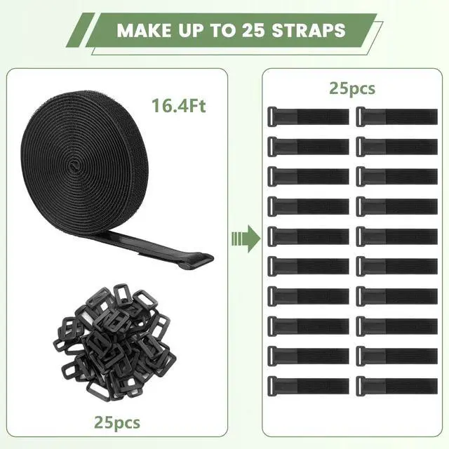 Alt view image 5 of 7 - Heavy Duty Hook and Loop Cinch Straps with Non-Slip Rubber Backing | 1 in x 16 ft, 25 Buckles | Cut-to-Length Adjustable Straps for Fastening & Organizing | Black