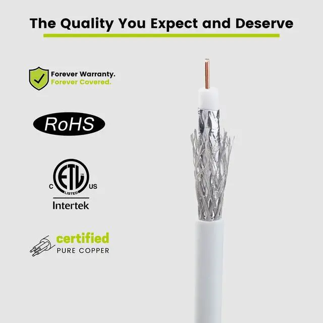 Alt view image 4 of 7 - TRUECABLE RG6 Outdoor Dual Shield Bulk Coaxial Cable, 1000ft, White, Direct Burial (CMX), 75 Ohm, 18 AWG Bare Copper Conductor, UV Resistant, 3GHz Sweep Tested