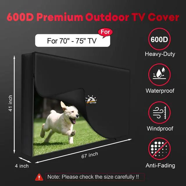 Alt view image 2 of 7 - Outdoor TV Cover 70 to 75 Inch - 600D Waterproof Weatherproof TV Protector with Zipper for 70-75 Inch Flat Screen TVs, Heavy Duty Enclosure for Outside Use