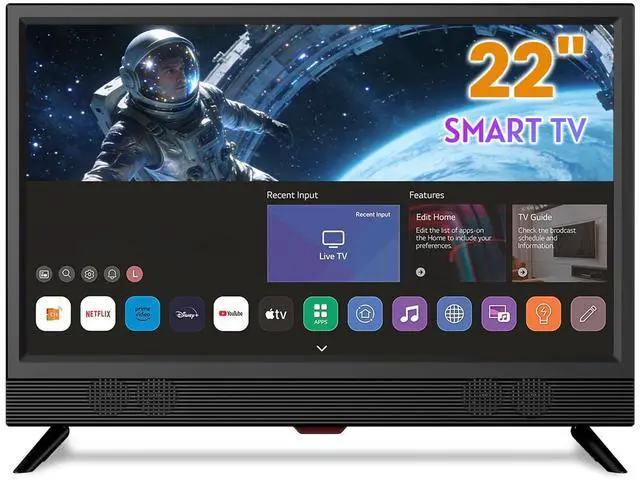 Main image of 22-inch Small Smart TV Full HD 1080p | Kitchen Smart TV, Flat Screen Television with Loud Dual Stereo Speakers, 178° Viewing & Wi/Fi (22, Inches)