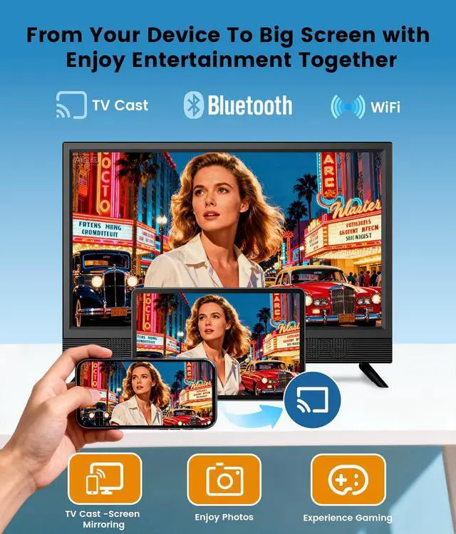 Alt view image 4 of 7 - 22-inch Small Smart TV Full HD 1080p | Kitchen Smart TV, Flat Screen Television with Loud Dual Stereo Speakers, 178° Viewing & Wi/Fi (22, Inches)