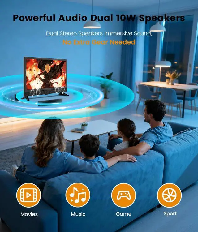 Alt view image 5 of 7 - 22-inch Small Smart TV Full HD 1080p | Kitchen Smart TV, Flat Screen Television with Loud Dual Stereo Speakers, 178° Viewing & Wi/Fi (22, Inches)