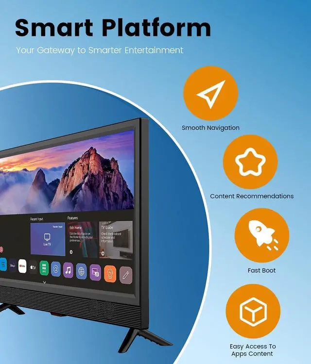 Alt view image 2 of 7 - 22-inch Small Smart TV Full HD 1080p | Kitchen Smart TV, Flat Screen Television with Loud Dual Stereo Speakers, 178° Viewing & Wi/Fi (22, Inches)
