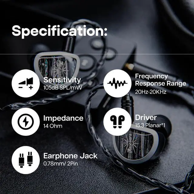 Alt view image 7 of 7 - Kiwi Ears Aether in Ear Monitor, 15.3mm Large Planar Driver IEM Earphone, HiFi Wired Earbuds, Gaming Earbuds with 2Pin Detachable Cable for Professional Musician Audiophile Gamer