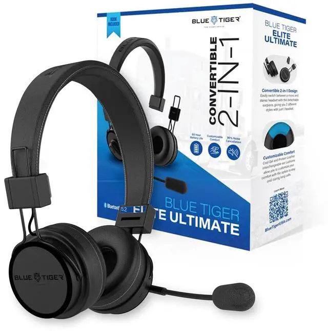 Main image of Premium Elite Ultimate Single and Dual Ear 2-in-1 Bluetooth Headset Professional Noise Cancellation Head Set with Microphone USB-C Fast Charge & Long Battery Life