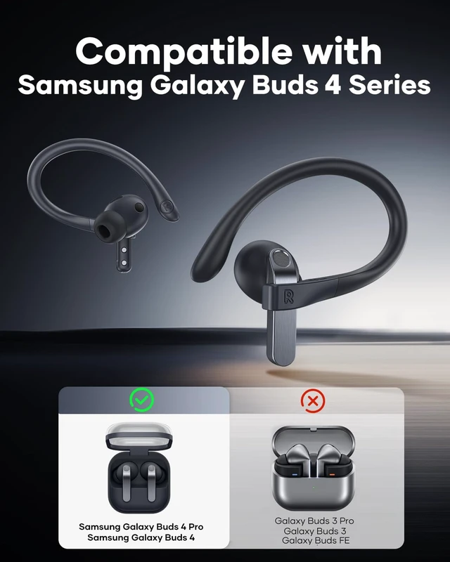 Alt view image 3 of 6 - Memory Titanium Alloy Ear Hooks for Galaxy Buds 4 Pro/Buds 4, Black Anti-Slip Sport Grip Accessories Compatible with Buds 4 Series, Anti-Lost Lanyard for Comfortable Secure Fit During Sports
