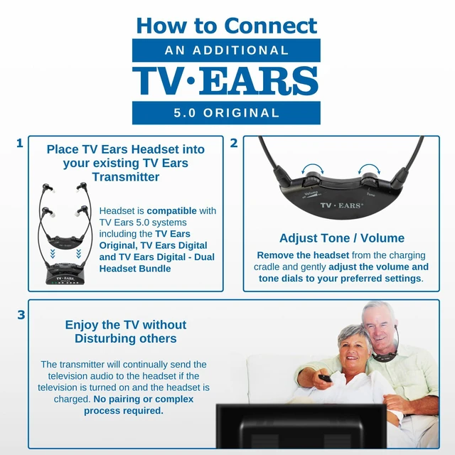 Alt view image 6 of 7 - Wireless Headset Only - Does not Include Charging Base Compatible with 5.0 Analog and Digital Ears Headset Systems, Ideal for Seniors & with Hearing Difficulties