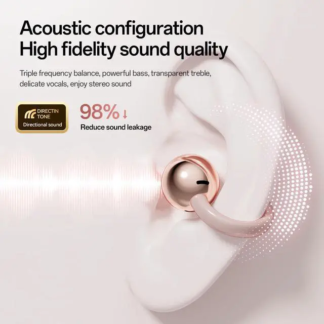 Alt view image 5 of 7 - 2026 New Jewelry-Inspired Clip-On Earbuds with Detachable Sparkle Butterfly Earrings, Bluetooth 6.0, Cute Wireless Headphones for Women, 50H Playtime, Low Latency, Sports & Workouts (Rose Gold)