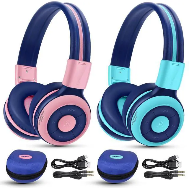 Main image of 2 Pack Wireless Kids Headphones with Share Port, HD Mic for School | 75/85/94dB Volume Limit, USB C Charging, Durable & Foldable, Travel Case, Wired Cord, Bluetooth Headsets for iPad Airplane