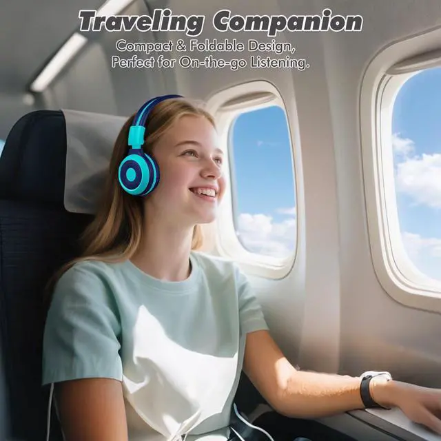 Alt view image 4 of 7 - 2 Pack Wireless Kids Headphones with Share Port, HD Mic for School | 75/85/94dB Volume Limit, USB C Charging, Durable & Foldable, Travel Case, Wired Cord, Bluetooth Headsets for iPad Airplane