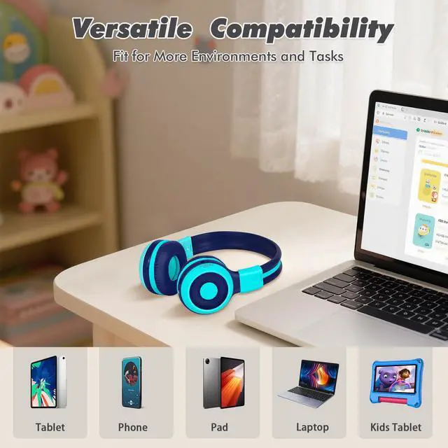 Alt view image 5 of 7 - 2 Pack Wireless Kids Headphones with Share Port, HD Mic for School | 75/85/94dB Volume Limit, USB C Charging, Durable & Foldable, Travel Case, Wired Cord, Bluetooth Headsets for iPad Airplane