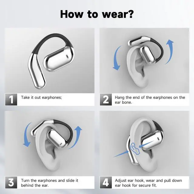 Alt view image 4 of 7 - Open Ear Earbuds Wireless Bluetooth 6.1, Bluetooth Earbuds with Earhooks, HiFi Stereo Open Ear Headphones with ENC Mic, IP7 Waterproof Wireless Headphones for Running, Sports, Workout and Business