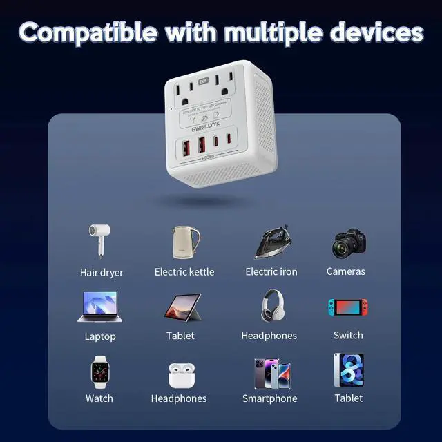 Alt view image 6 of 7 - 2000W 220V to 110V Voltage Converter Us to Europe for Hair Dryers, Travel Converter with PD 35W USB Ports, Converter for European Travel, International Travel Adapter with Type C G I A (Gray)
