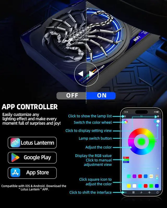 Alt view image 3 of 7 - 2000W 10 Inch Underseat Car Subwoofer and Amp Package, Slim Powered Under Seat Sub with Built-in Class D Amp, RGB Beat-Synced Light, Low Pass Filter, Bass Boost for Truck SUV