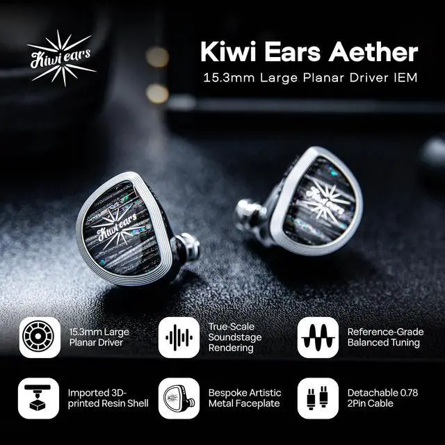 Alt view image 2 of 7 - Kiwi Ears Aether in Ear Monitor, 15.3mm Large Planar Driver IEM Earphone, HiFi Wired Earbuds, Gaming Earbuds with 2Pin Detachable Cable for Professional Musician Audiophile Gamer