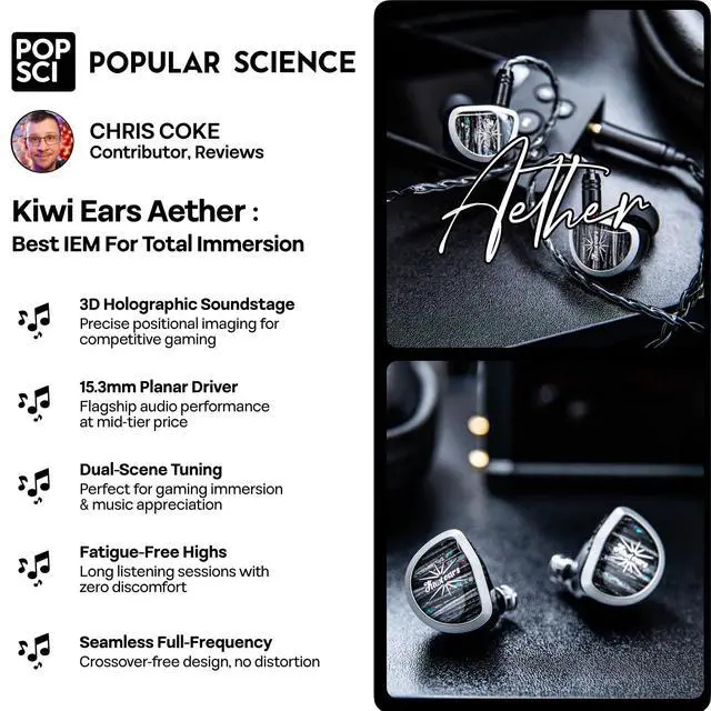 Alt view image 4 of 7 - Kiwi Ears Aether in Ear Monitor, 15.3mm Large Planar Driver IEM Earphone, HiFi Wired Earbuds, Gaming Earbuds with 2Pin Detachable Cable for Professional Musician Audiophile Gamer