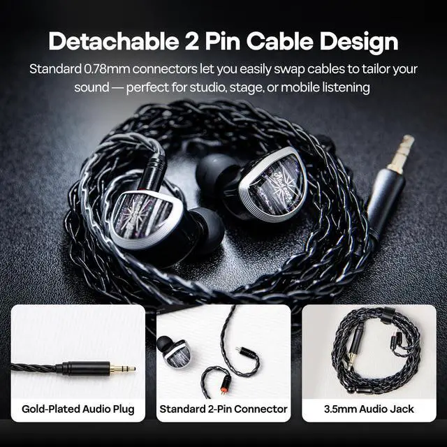 Alt view image 5 of 7 - Kiwi Ears Aether in Ear Monitor, 15.3mm Large Planar Driver IEM Earphone, HiFi Wired Earbuds, Gaming Earbuds with 2Pin Detachable Cable for Professional Musician Audiophile Gamer