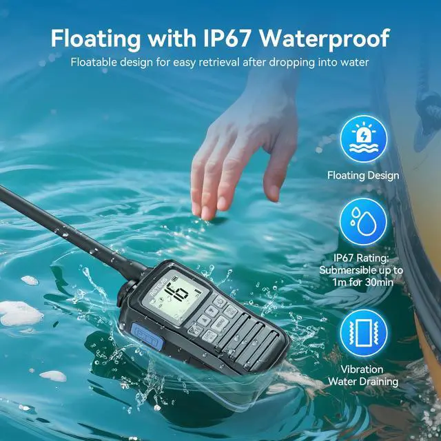 Alt view image 3 of 7 - RM01P 3.5W Marine Radio VHF IP67 Floating, USB-C for Fishing(1Pack) | Lake Leisure Travel, Water Sports, 15-Hour Battery, Portable, NOAA Weather Alert, Global Channel, Vibration Drainage, 3-Watch